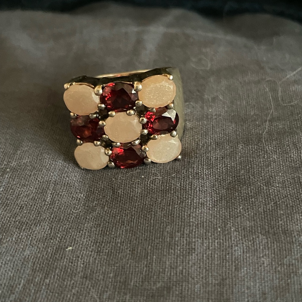 Vintage Sterling Garnet & Moonstone and Ring
